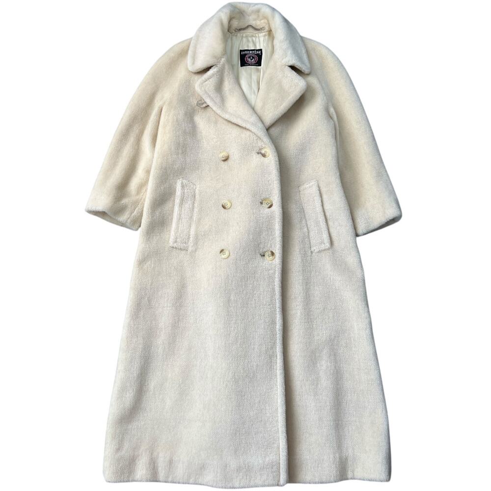Vintage Invertere Cream 100% Alpaca Pile Trench Coat Satin Lined Women’s XL